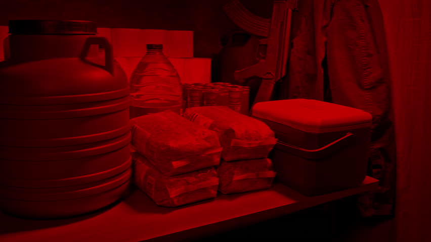 Survival Supplies And Rifle In Bunker