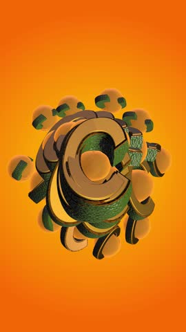 3D oranges rotate and slowly transform into the letter “C”. Vitamin C concept and its relation to citrus fruits.