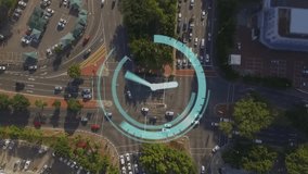 Clock animation over aerial view of busy city intersection with traffic. Time management, urban, cityscape, commute, rush hour, metropolitan - Powered by Shutterstock - Get 15% off with code: PIKWIZARD15