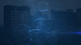 DNA strand and binary coding animation over cityscape at night. Technology, genetics, biotech, digital, futuristic, data - Powered by Shutterstock - Get 15% off with code: PIKWIZARD15