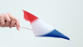 Vertical video. France flag. National symbol. Female hand waving French tricolor with blue white red three vertical stripes isolated on neutral background. - Powered by Shutterstock - Get 15% off with code: PIKWIZARD15