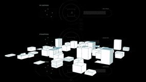 Digital cityscape with futuristic data processing animation over black background. Technology, cyber, network, virtual, metropolis, connectivity - Powered by Shutterstock - Get 15% off with code: PIKWIZARD15