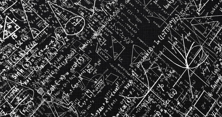 Mathematical equations and geometric shapes animation over black background. Mathematics, algebra, geometry, science, academic, concept