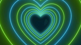 Video animation of many hearts in neon green and blue on dark background - abstract background - seamless loop. - Powered by Shutterstock - Get 15% off with code: PIKWIZARD15