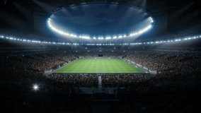 Night Aerial View of a Soccer Stadium During a Championship Match. Teams Compete, Fans Fill the Stands. Football Tournament, Cup Broadcast. Sport Channel Television Playback, Screen Content. - Powered by Shutterstock - Get 15% off with code: PIKWIZARD15
