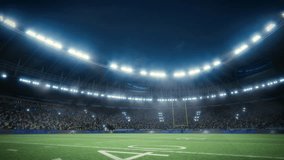 American Football Stadium at Night. the Field, Goalposts, and a Sea of Enthusiastic Fans Are Visible. Professional Game Championship. Slowly Moving Tracking Shot across Field - Powered by Shutterstock - Get 15% off with code: PIKWIZARD15