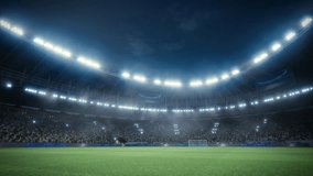 Aerial View of a Soccer Stadium at Night. the Field, Goalposts, and a Large Crowd of Fans Are Visible. Slowly Moving Tracking Shot across Field - Powered by Shutterstock - Get 15% off with code: PIKWIZARD15