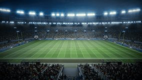 Night View of a Massive American Football Stadium From the Sideline. Thousands of Spectators Fill the Stands Awaiting a Major Sport match Event. Wide Side View Static Shot - Powered by Shutterstock - Get 15% off with code: PIKWIZARD15
