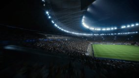 Night Drone Flight Circles Soccer Stadium During Major Event. Aerial 360 Degree Orbital Cinematic Flyover. Football Tournament, Cup Broadcast. Sport Channel Network Television Playback, Screen Content - Powered by Shutterstock - Get 15% off with code: PIKWIZARD15