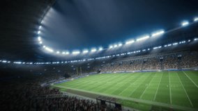 Day Drone Flight American Football Stadium During Major Event. 360 Degree Orbital Cinematic Flyover. Football Tournament, Cup Broadcast. Sports Channel Network Television Playback, Screen Content - Powered by Shutterstock - Get 15% off with code: PIKWIZARD15