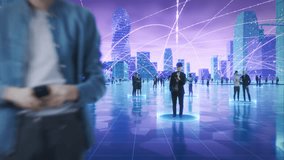 Happy People using Smartphone Devices in World Wide Connected Social Network. Diverse People do E-Business, Communicate, Send Messages. Visualization of Internet Virtual Reality Interconnected Persons - Powered by Shutterstock - Get 15% off with code: PIKWIZARD15