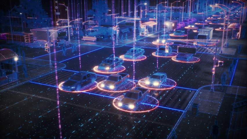 Futuristic City Intersection at With Cars on Glowing with Information. Neon Grid Lines and Digital Pathways Visualization of Data Transfer. Autonomous Cars Navigate the Complex Traffic System. Static - Powered by Shutterstock - Get 15% off with code: PIKWIZARD15