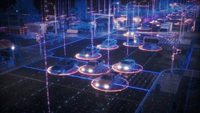 Futuristic City Intersection at With Cars on Glowing with Information. Neon Grid Lines and Digital Pathways Visualization of Data Transfer. Autonomous Cars Navigate the Complex Traffic System. Static - Powered by Shutterstock - Get 15% off with code: PIKWIZARD15
