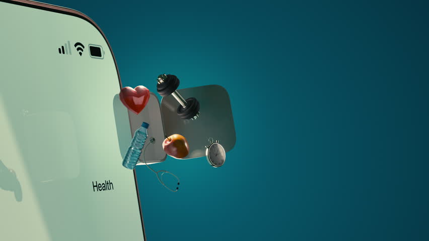 Health App Icon Animation with Heartbeat and Fitness Elements