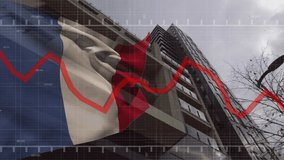 Red financial graph animation over French flag and modern building. Economy, finance, business, data, France, stock market - Powered by Shutterstock - Get 15% off with code: PIKWIZARD15