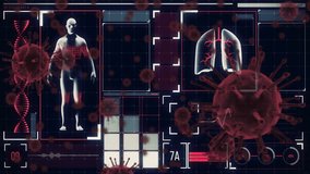 Human body and lungs analysis animation over virus particles and medical data. Healthcare, visualization - Powered by Shutterstock - Get 15% off with code: PIKWIZARD15