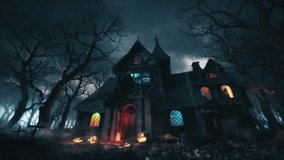 Halloween party in horror house. Scary horror house in the night forest. Halloween dancing party - Powered by Shutterstock - Get 15% off with code: PIKWIZARD15