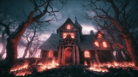 Burning ghost house. Scary Haunted House. Burning horror house in the forest - Powered by Shutterstock - Get 15% off with code: PIKWIZARD15