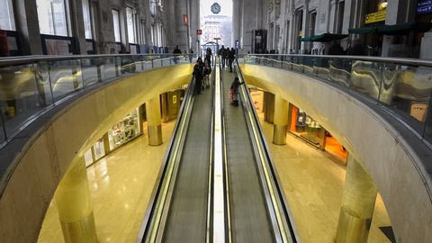 MILAN, ITALY - MARCH 23: Central railway station on March 23, 2013 in Milan, Italy. Every day about 320,000 passengers pass through the station, for an annual total of 120 million passengers. 