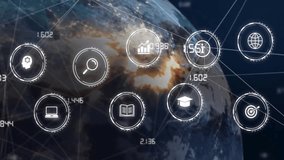 Digital icons and data processing animation over Earth from space. Technology, global, futuristic, communication, planet, information - Powered by Shutterstock - Get 15% off with code: PIKWIZARD15