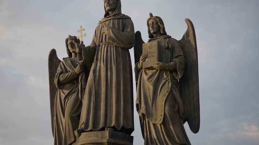 A closeup of the Sculpture Statue of Francis of Assisi in Prague, Czechia