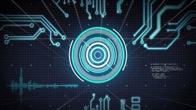 Futuristic digital interface with circuit board animation over grid background. Technology, cyber, electronic, tech - Powered by Shutterstock - Get 15% off with code: PIKWIZARD15