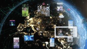 Europe Illuminated At Night, Depicting A Global Network Of Social Media, Influencers, Emojis And Technology Connecting People Across The Earth With A Futuristic Interface. - Powered by Shutterstock - Get 15% off with code: PIKWIZARD15