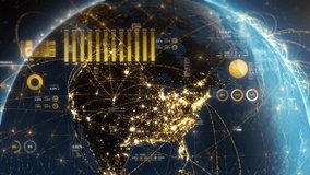 Aerial View of United States Maps At Night, Illuminated By Network Connections And Economic Data Overlays. Financial Graphs, Charts, And Percentages Depict Global Economy In A World Network Context. - Powered by Shutterstock - Get 15% off with code: PIKWIZARD15