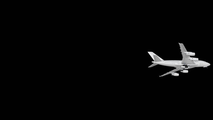 Passenger plane flies from left to right and turns, Alpha Channel

