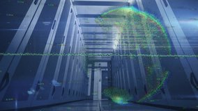 Digital globe and data processing animation over server racks in data center. Technology, servers, network, cloud computing, cybersecurity - Powered by Shutterstock - Get 15% off with code: PIKWIZARD15