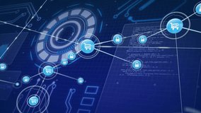 Digital shopping cart and security lock icons connected animation, showing e-commerce security. online shopping, protection, encryption, cybersecurity, internet, transaction - Powered by Shutterstock - Get 15% off with code: PIKWIZARD15