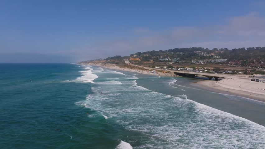 Aerial view of beautiful cliffs at the coast of southern California, Torrey pines state natural reserve. Torrey Pines State Reserve and Beach on the coastline of La Jolla, San Diego, on the west coast