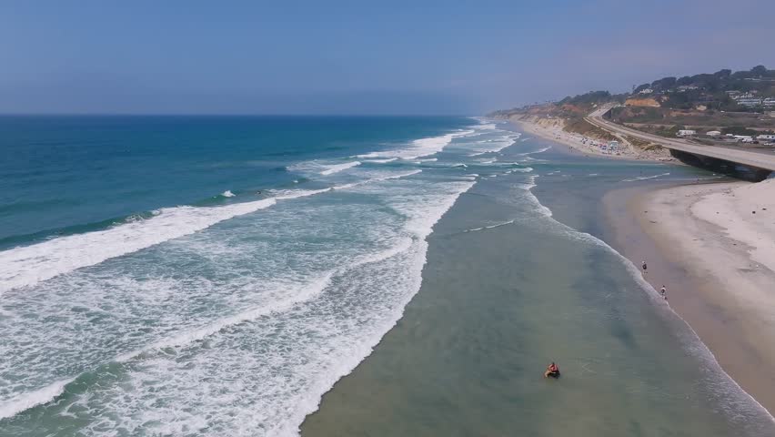 Aerial view of beautiful cliffs at the coast of southern California, Torrey pines state natural reserve. Torrey Pines State Reserve and Beach on the coastline of La Jolla, San Diego, on the west coast