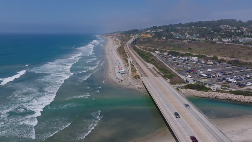 Aerial view of beautiful cliffs at the coast of southern California, Torrey pines state natural reserve. Torrey Pines State Reserve and Beach on the coastline of La Jolla, San Diego, on the west coast