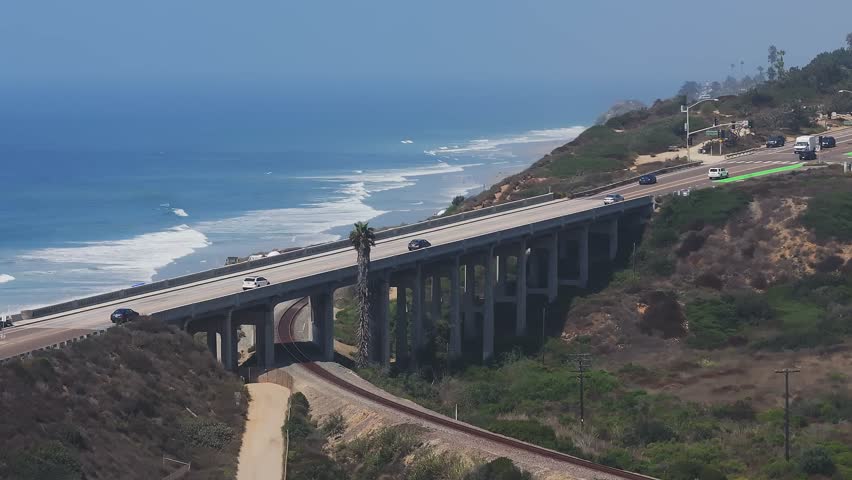 Aerial view of beautiful cliffs at the coast of southern California, Torrey pines state natural reserve. Torrey Pines State Reserve and Beach on the coastline of La Jolla, San Diego, on the west coast