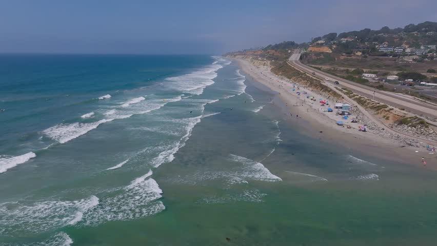 Aerial view of beautiful cliffs at the coast of southern California, Torrey pines state natural reserve. Torrey Pines State Reserve and Beach on the coastline of La Jolla, San Diego, on the west coast