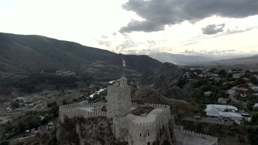 Stunning aerial footage of Akhaltsikhe, Georgia, showcasing the historic Rabati Castle and surrounding landscapes. Captured by drone in crisp 4K, offering a breathtaking perspective of this ancient