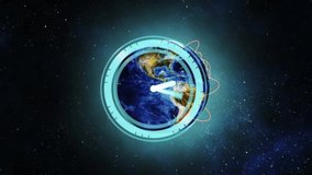 Clock animation over Earth in space with glowing lines and stars. Time, universe, astronomy, futuristic, technology, celestial - Powered by Shutterstock - Get 15% off with code: PIKWIZARD15