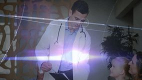 Interacting with child, doctor with medical data animation in school setting. Healthcare, pediatrician, consultation, child development, technology, data analysis - Powered by Shutterstock - Get 15% off with code: PIKWIZARD15