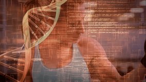 DNA strand and data processing animation over person exercising in gym. Technology, biotechnology, fitness, genetics, health, exercise - Powered by Shutterstock - Get 15% off with code: PIKWIZARD15