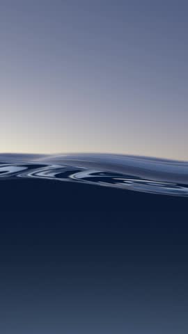 Rippled water surface from side view. Relaxing ocean full screen. Dark ocean close- up and clear sky background, smooth wavy motion. Slow motion movement. Abstract Natural Water Looped 3d Vertical