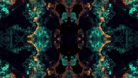Abstract Geometric VJ Kaleidoscope Motion, Ink Flow Symphony, Dynamic Abstract Background Ink Nebula Vibrant Liquid Movement, Swirling Liquid Colors. Cyan and Orange Paints Spreads on Black Surface.  - Powered by Shutterstock - Get 15% off with code: PIKWIZARD15