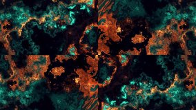 Abstract Geometric VJ Kaleidoscope Motion, Ink Flow Symphony, Dynamic Abstract Background Ink Nebula Vibrant Liquid Movement, Swirling Liquid Colors. Cyan and Orange Paints Spreads on Black Surface.  - Powered by Shutterstock - Get 15% off with code: PIKWIZARD15