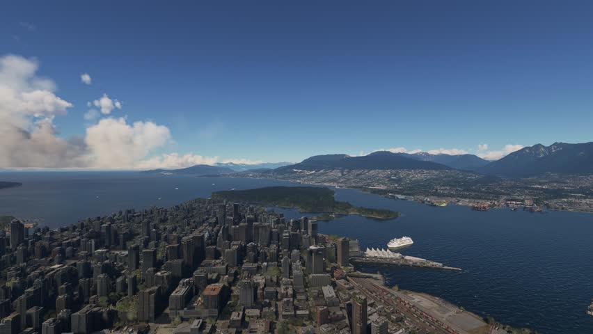 3D - Top aerial drone shot of Vancouver in British Columbia. Canada