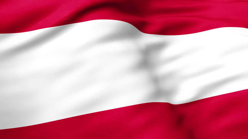 Close up view of Austria flag video waving in wind. Realistic flag background, fabric textured, perfect loop, official colors, 4K video
