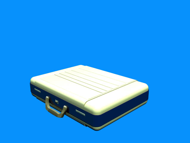 Opening case with the money against blue background