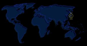 Global stock market data and world clocks animation over digital map background. Finance, technology, stocks, world map, time, international - Powered by Shutterstock - Get 15% off with code: PIKWIZARD15