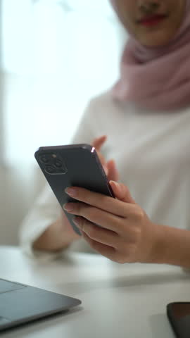 Vertical video shot close up of muslim woman