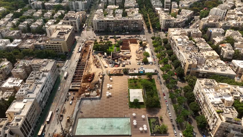 Tel Aviv Rabin square and city hall building, Aerial view