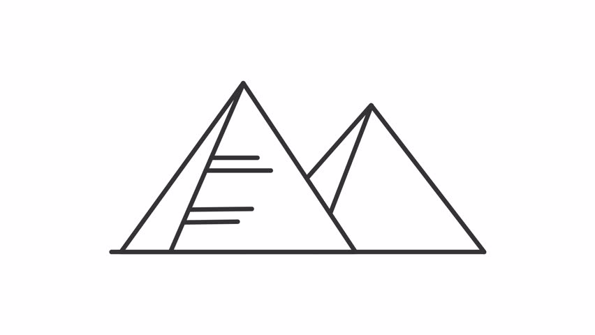 Animated pyramids icon. Egyptian monuments line animation. Historical site. Giza landmark. Ancient egypt. Black illustration on white background. HD video with alpha channel. Motion graphic